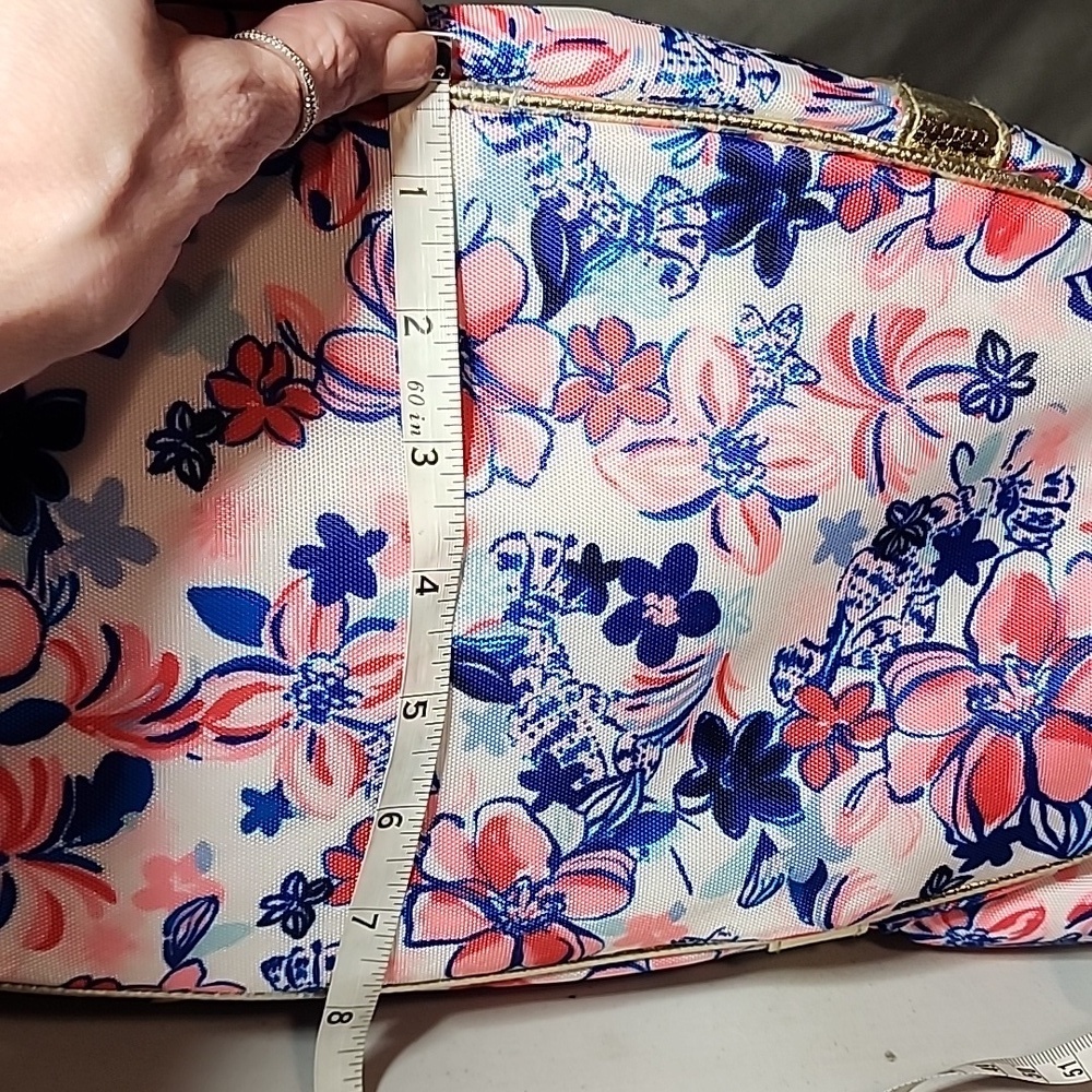 Lilly Pulitzer Pink and Blue Floral Bag with Gold Straps- NWOT - Picture 6 of 11